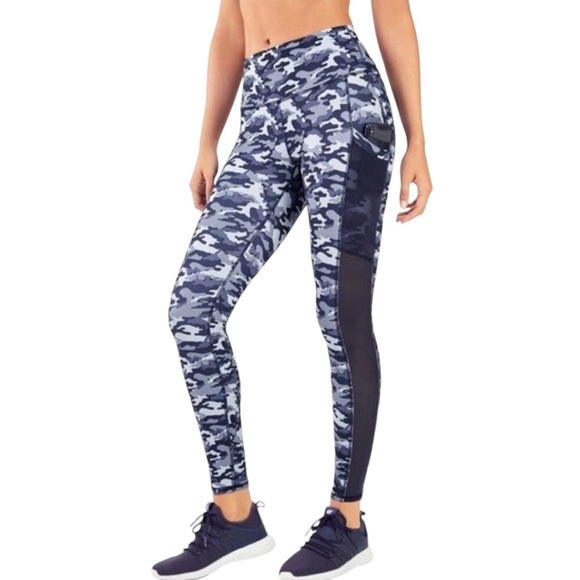 Fabletics Leggings Blue Camoflauge High Rise Compression Pocket Training Small - Picture 1 of 6